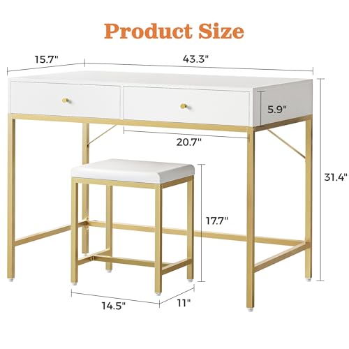 White and Gold Desk with 2 Drawers Y179748