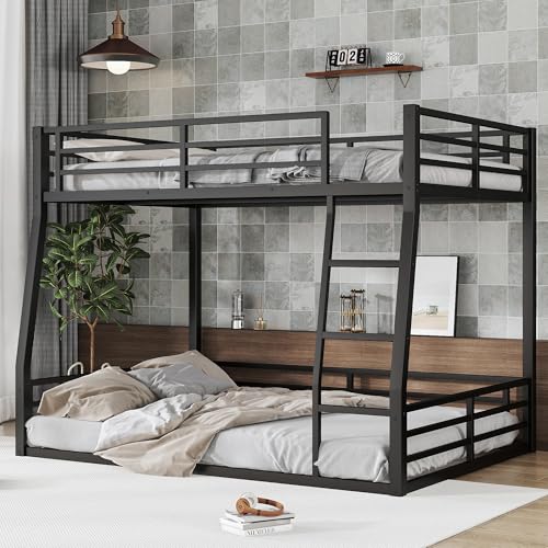 Heavy Duty Black Twin XL Over Twin XL Bunk Bed Frame with Ladder M7532