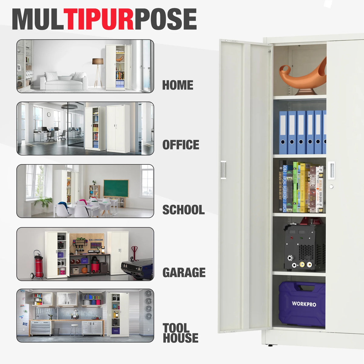 Metal Garage Storage Cabinet White V75144