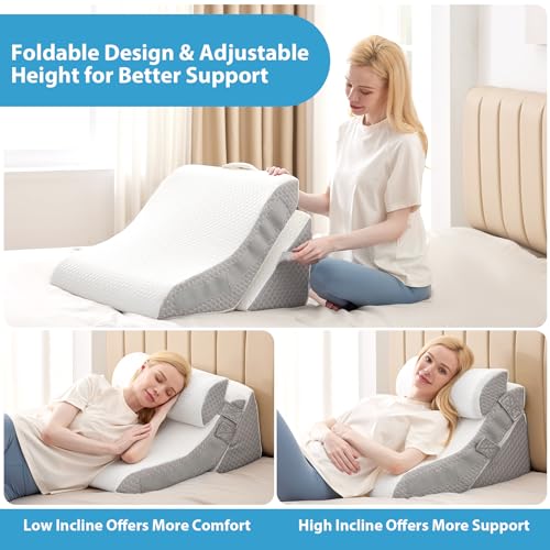 7-in-1 Adjustable Memory Foam Wedge Pillow, White/Grey W656442