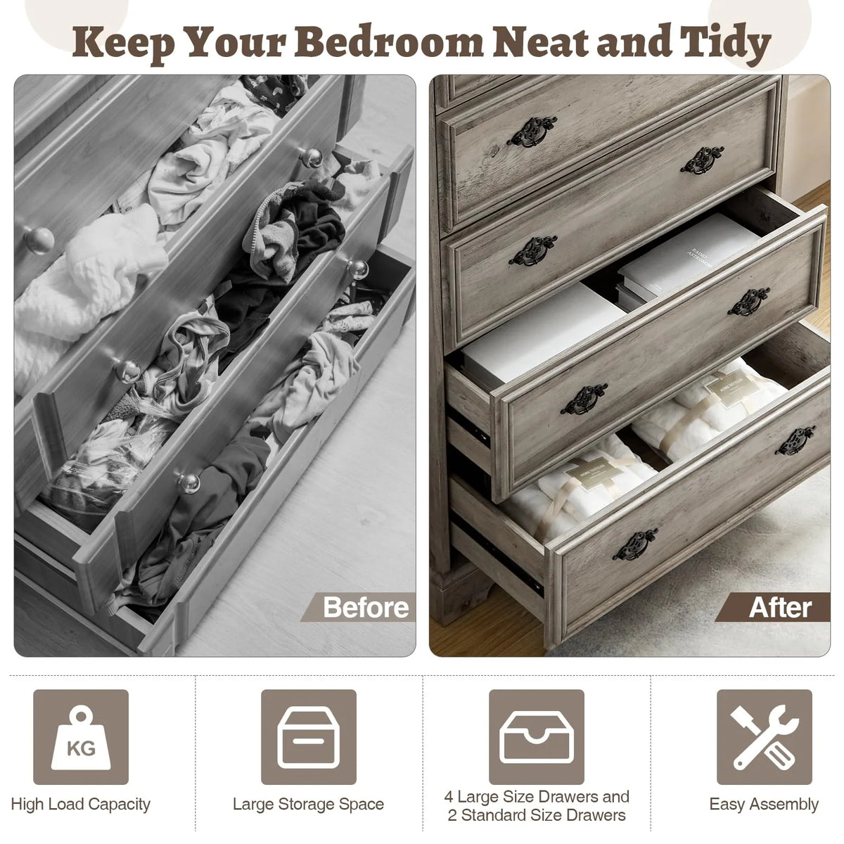 Grey 6 Drawer Wood Dresser I68346