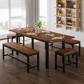 5-Piece Extendable Wooden Dining Table Set with 2 Benches and 2 Stools G6513