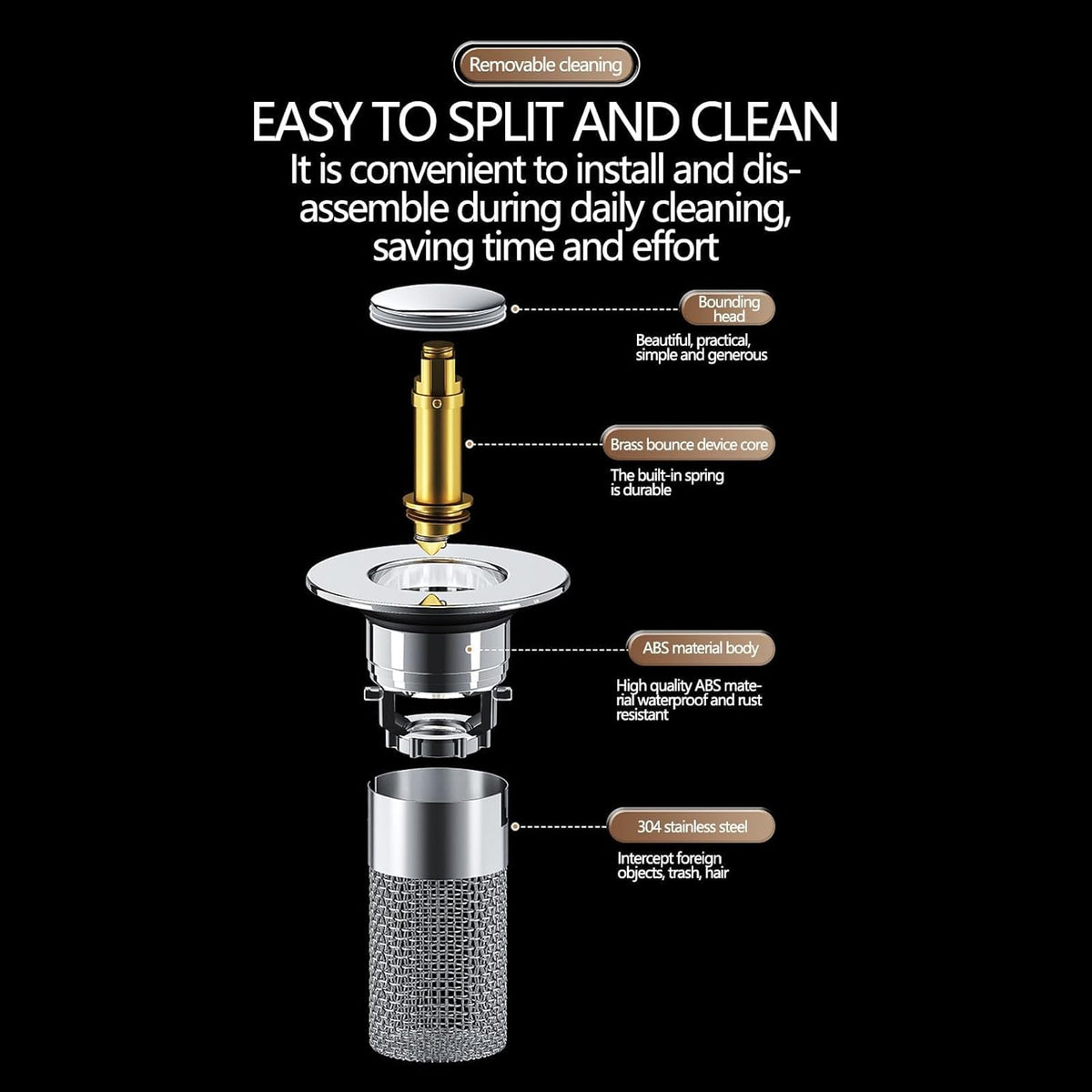 2PCS 304 Stainless Steel Pop-Up Sink Drain Strainer with Removable Filter Basket Z535396