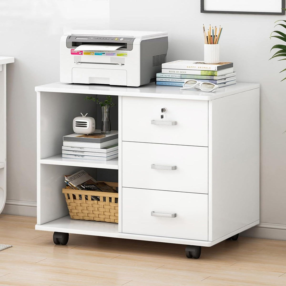 White 3 Drawer Rolling File Cabinet L325
