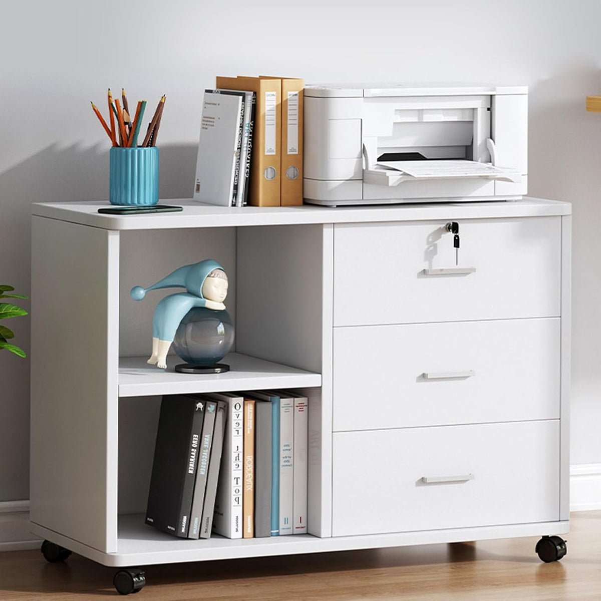White 3 Drawer Rolling File Cabinet L325