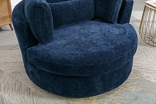 Oversized Swivel Accent Barrel Chair with Storage Ottoman and 4 Pillow, Terracotta Chenille H591