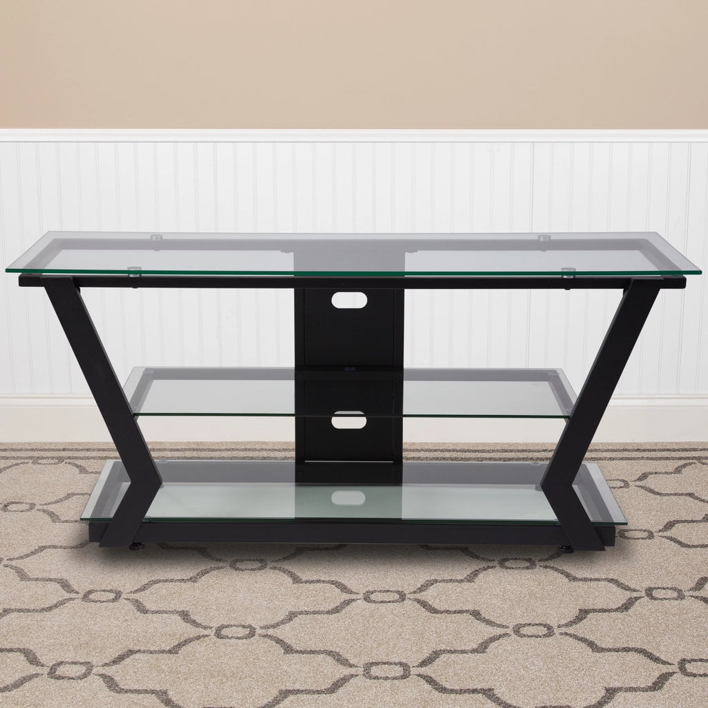 Glass TV Stand with Black Metal Frame Z191