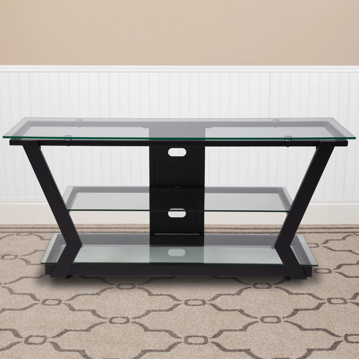 Glass TV Stand with Black Metal Frame Z191