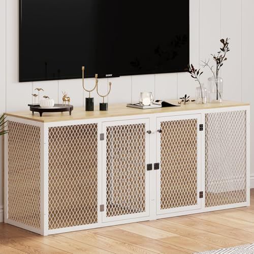 Double Dog Kennel Furniture with Divider and Double Doors V227502
