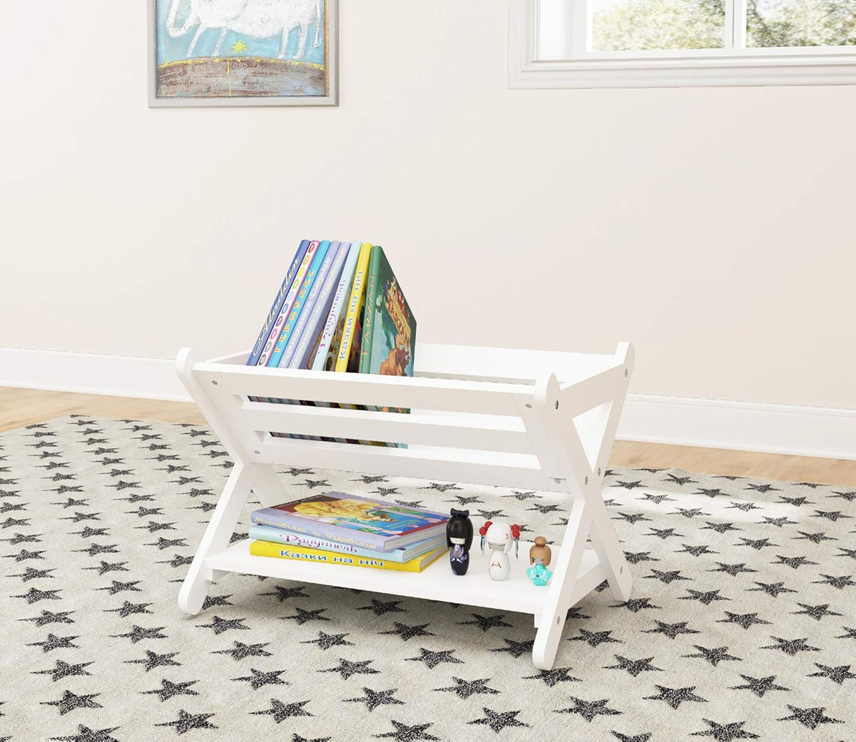 White (Grey) Pack of 2 Kids Bookcase Storage Organizer U761