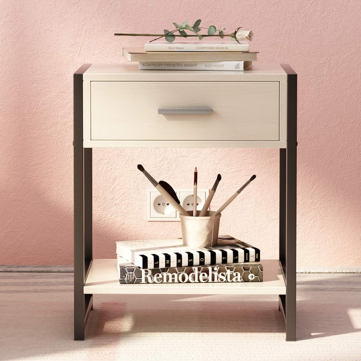 Black-Brown Nightstand Bedside Table K993