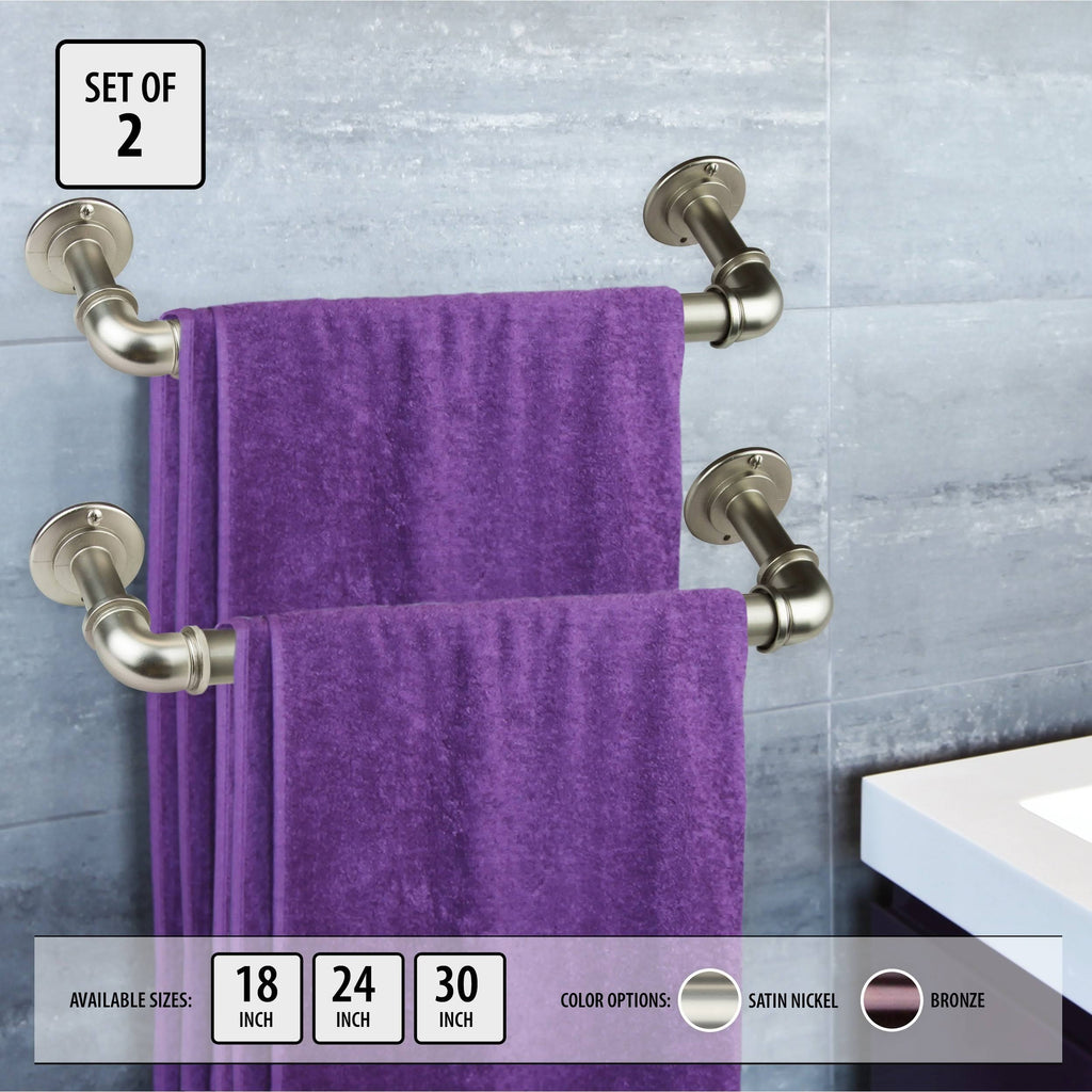 Industrial Pipe Design Towel Bar/ Closet Rod (Set of 2) Satin Nickel 24 Inches X83761