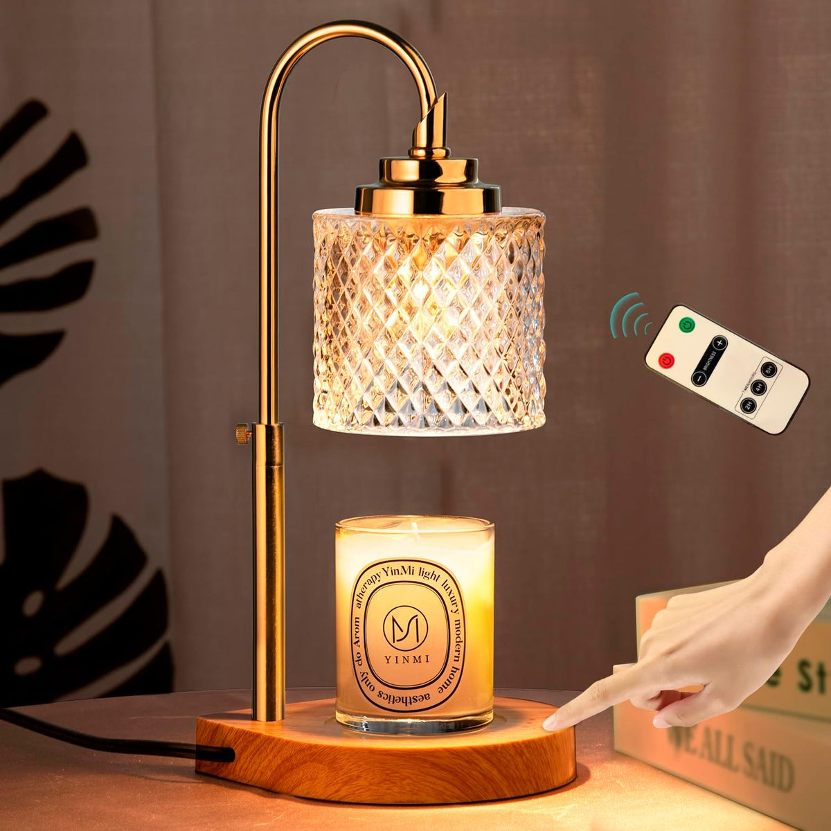 Candle Warmer Lamp with Remote Control, 2-4-8H Timing, 4-Level Dimming, Height Adjustable, 2 Bulbs H4264