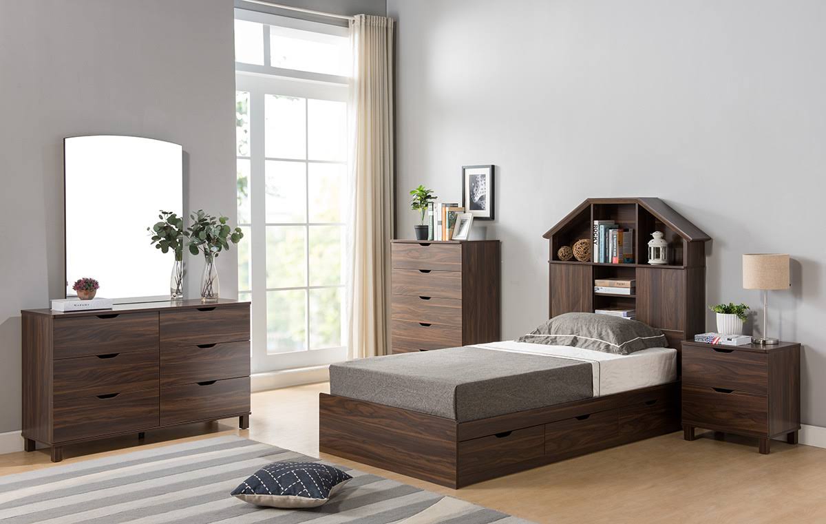 Dark Walnut Twin Bookcase Headboard K77375