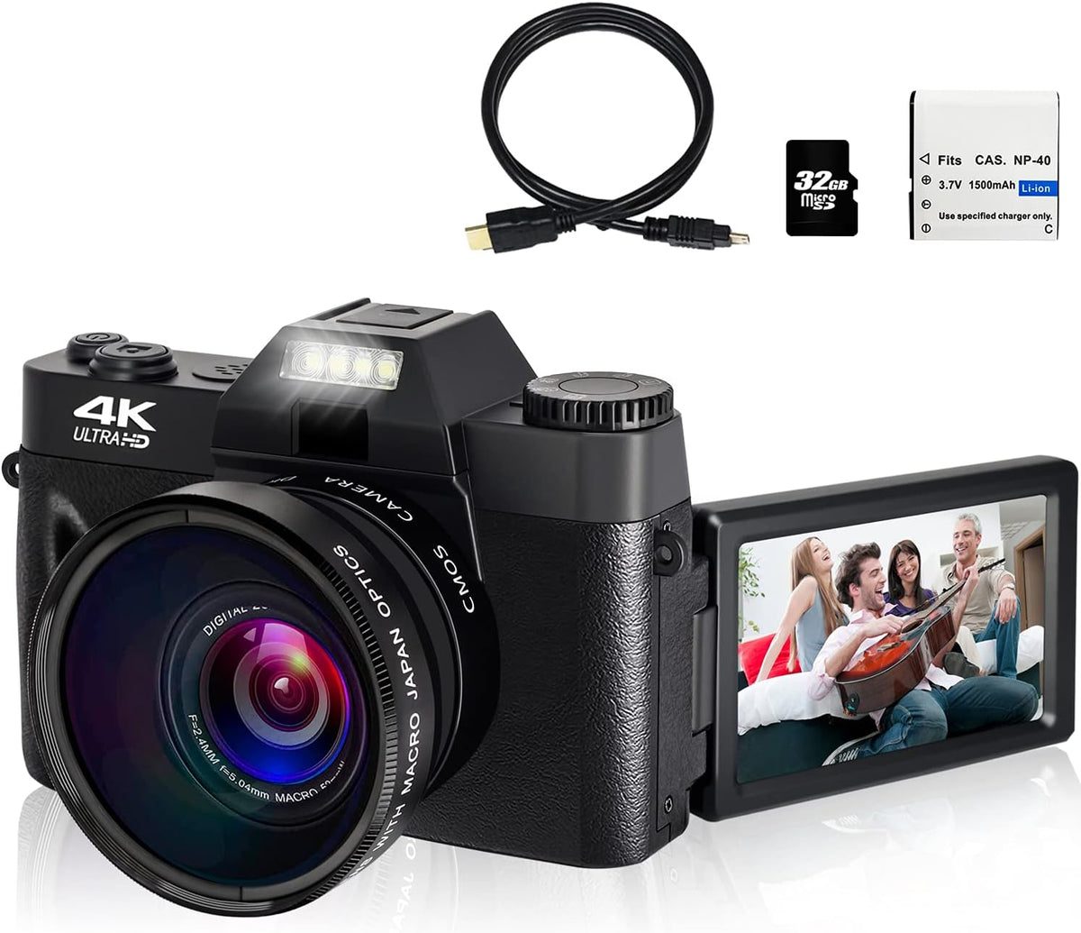 4K 48MP Digital Camera with 3.0 inch 180° Flip Screen and 32GB Memory Card E67382