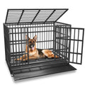 48/38 inch Heavy Duty Dog Crate Kennel with Removable Trays, Wheels and Double Door W71719