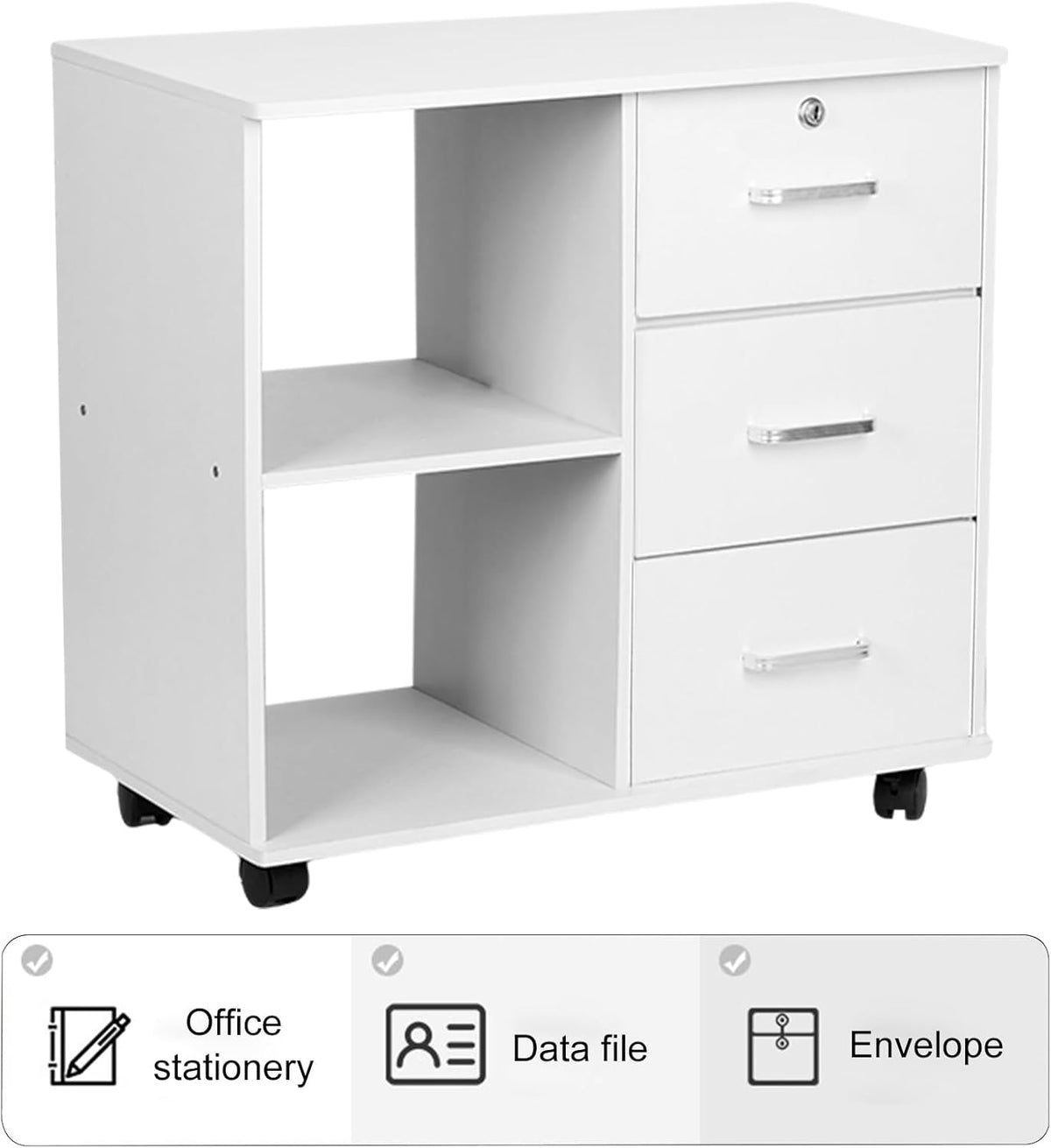 White 3 Drawer Rolling File Cabinet L325