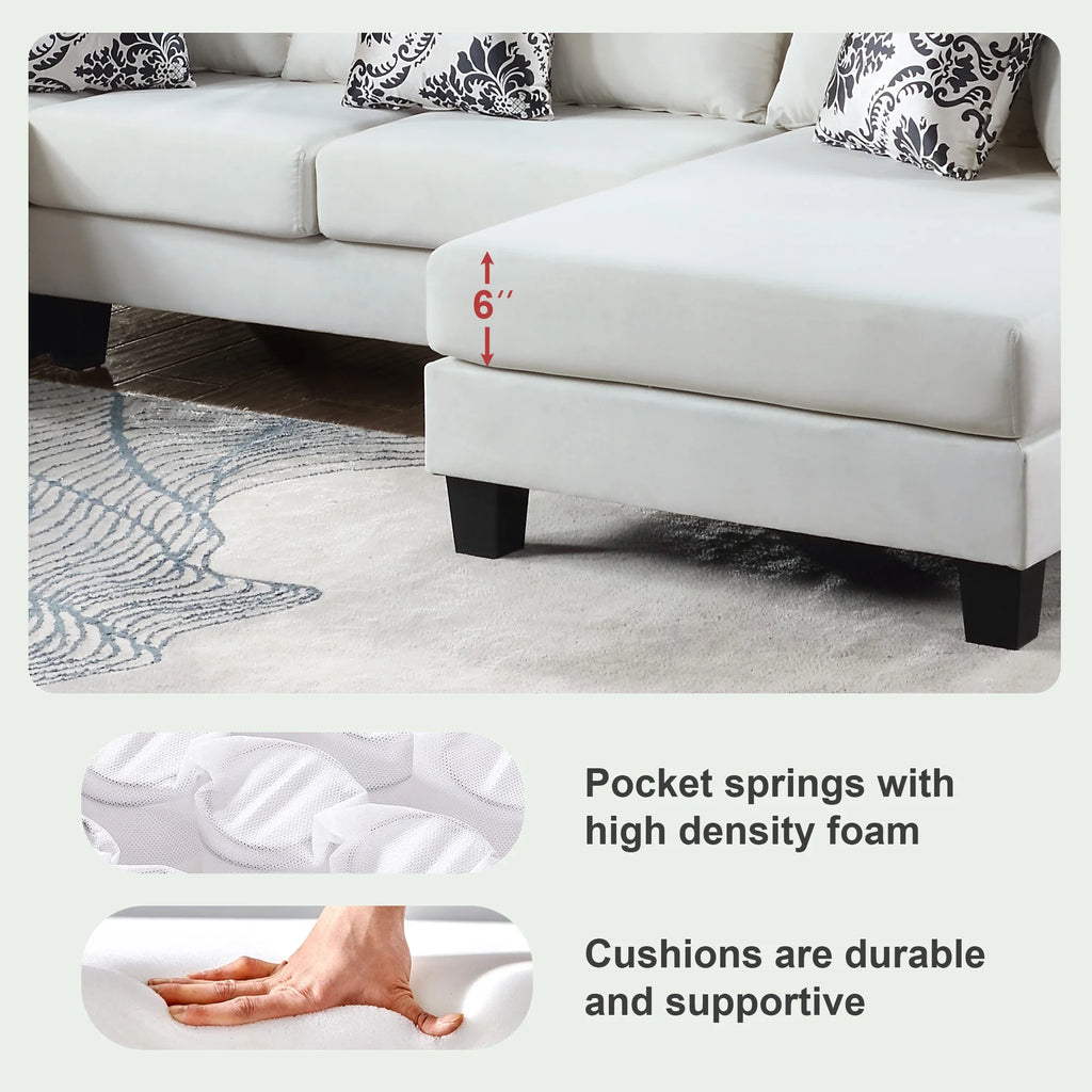 U Shape Velvet Sectional Sofa with Pillows and Chaise Lounge O856