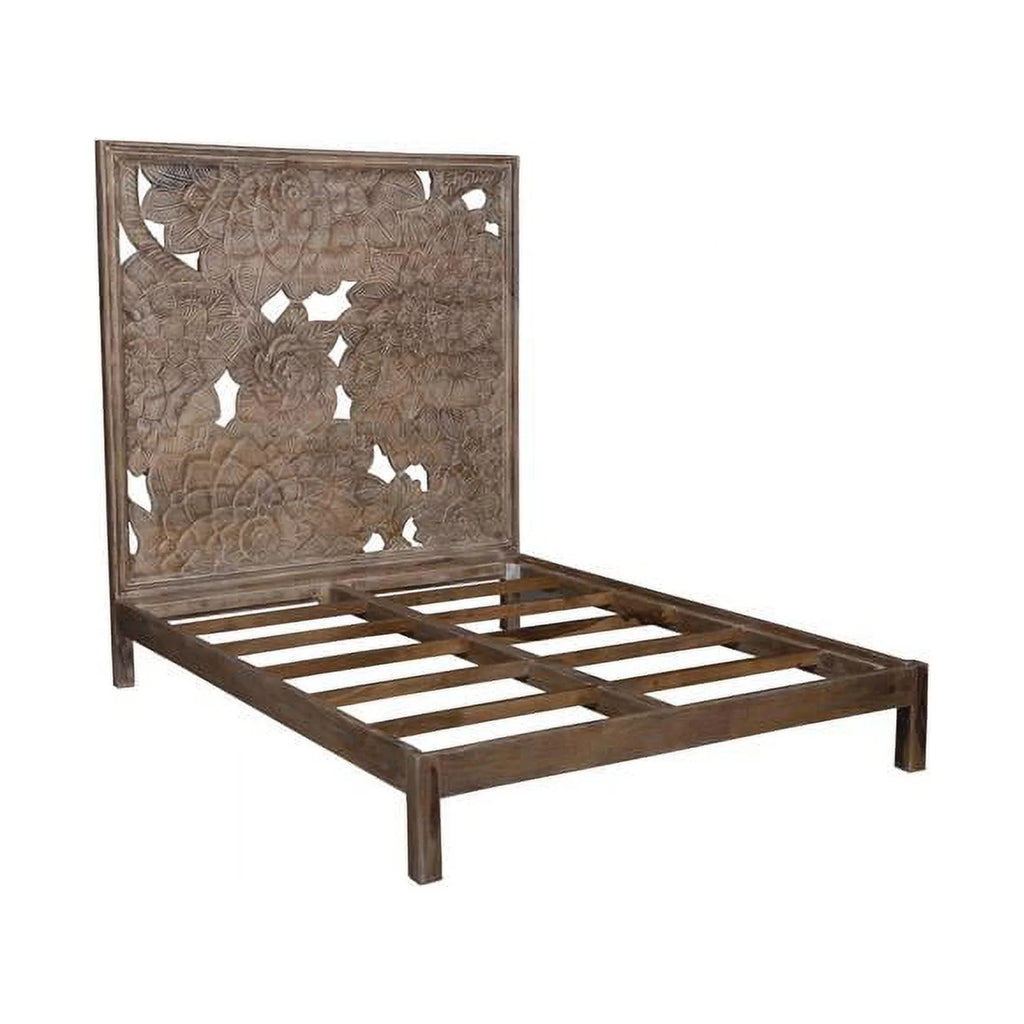 Queen Solid Wood Hand Carved Motif Bed D2975