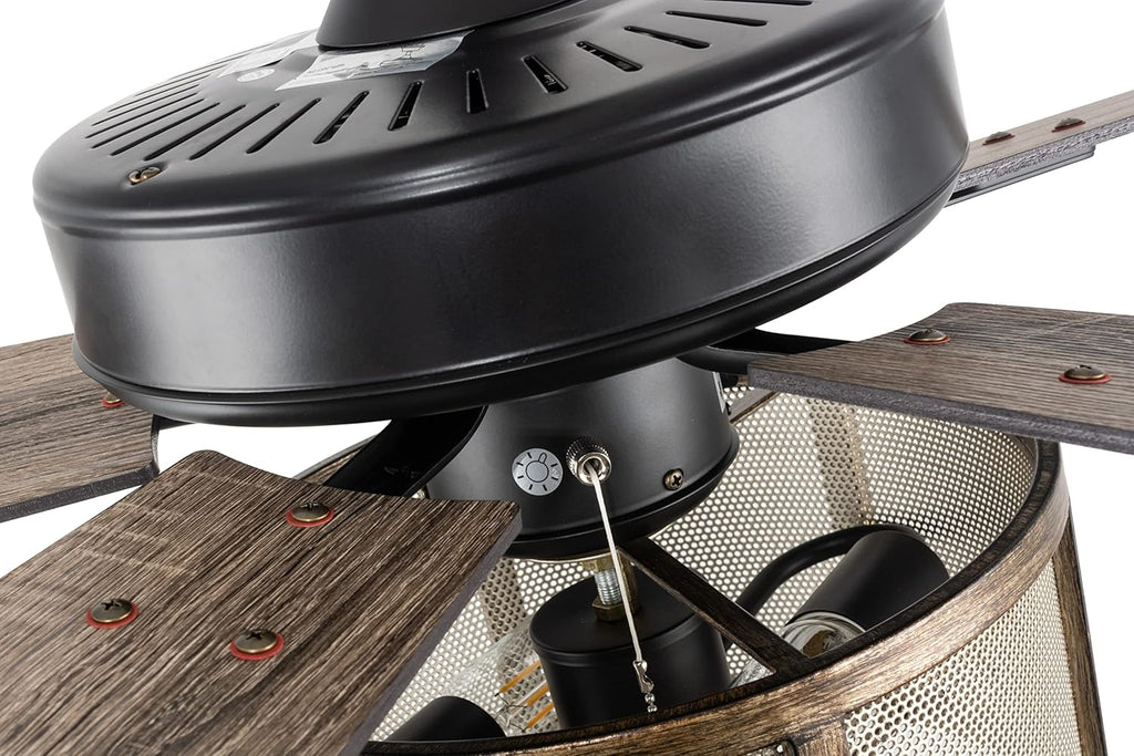 Matte Black Caged Ceiling Fan with Lights Remote Control V952