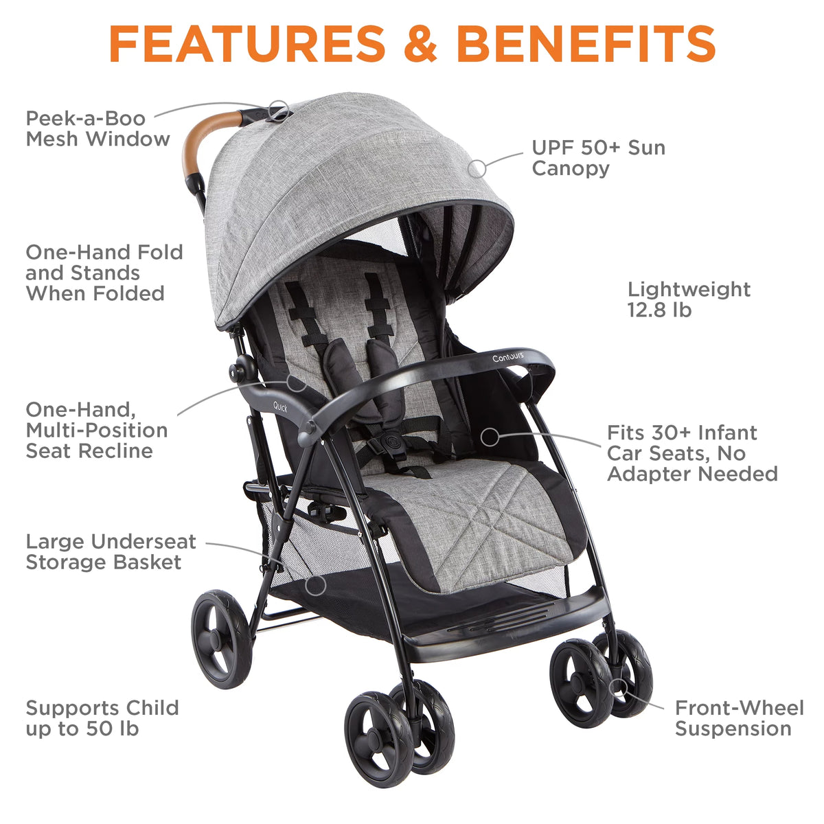 Lightweight Compact Travel Stroller Gray V494676