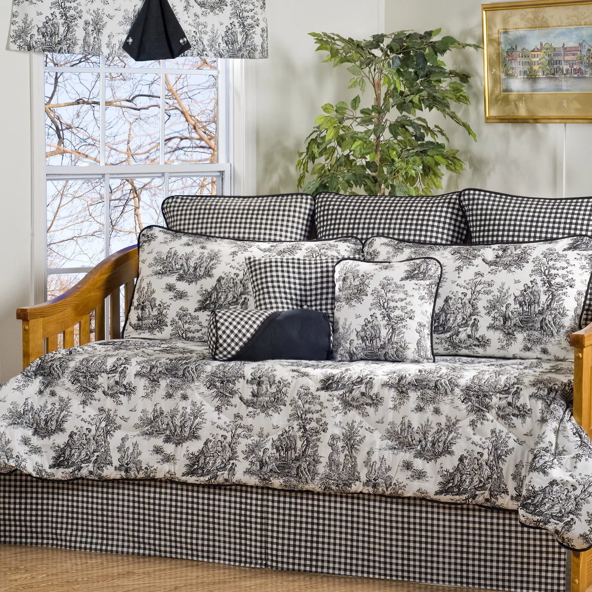Black and White Toile 10-Piece Cotton Daybed Set X9361