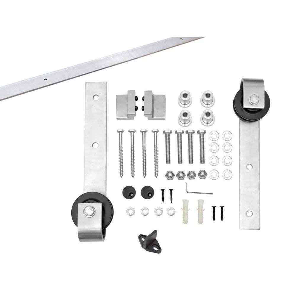 24 in. x 84 in. Weather Gray Stained Solid Knotty Pine Wood Interior Sliding Barn Door with Sliding Hardware Kit X166