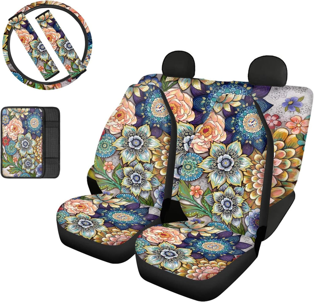 Red Lips Car Seat Covers Full Set with Steering Wheel Cover X323811
