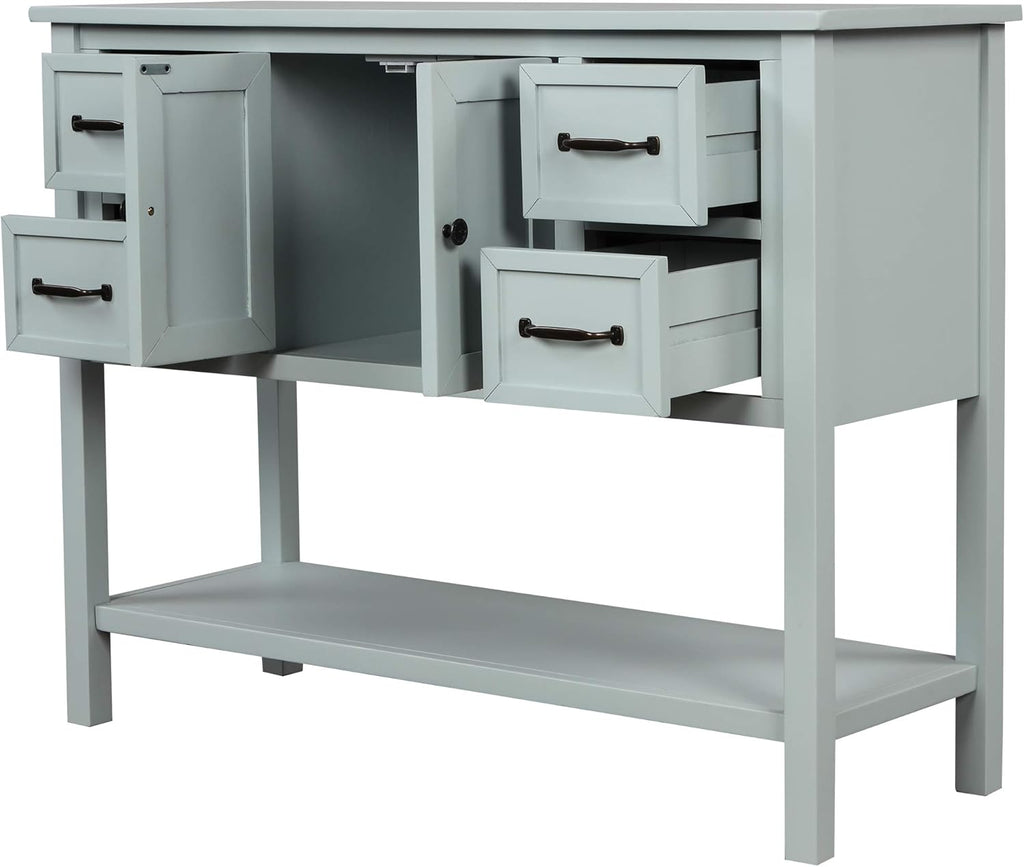43 Inch Light Blue Console Table with Doors Drawers and Open Shelf W560