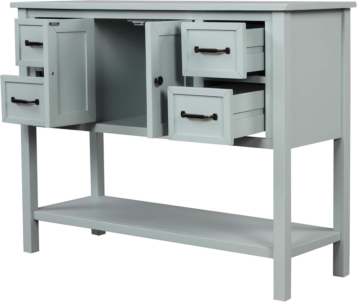 43 Inch Light Blue Console Table with Doors Drawers and Open Shelf W560