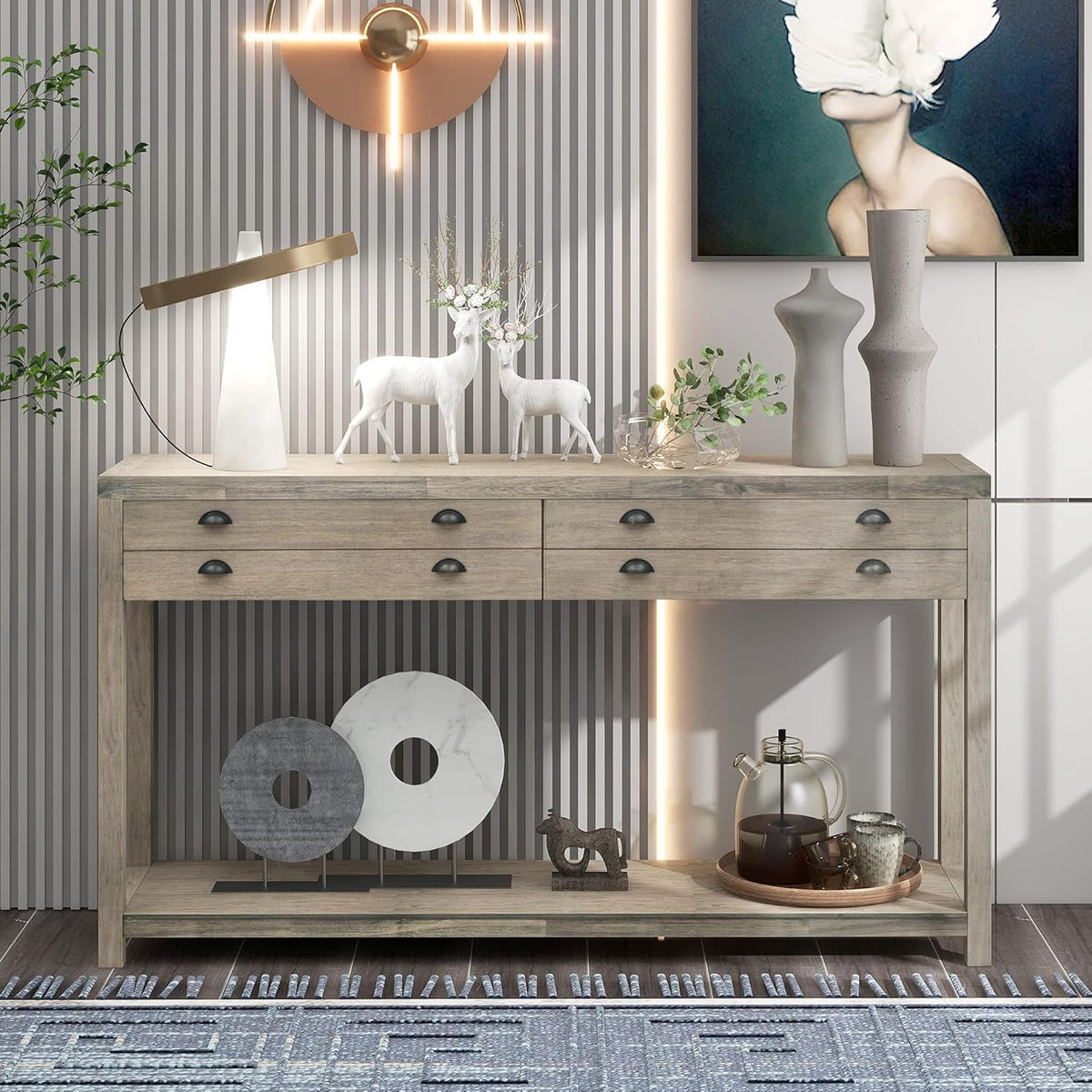 Green Wood Console Table with 2 Drawers K53441