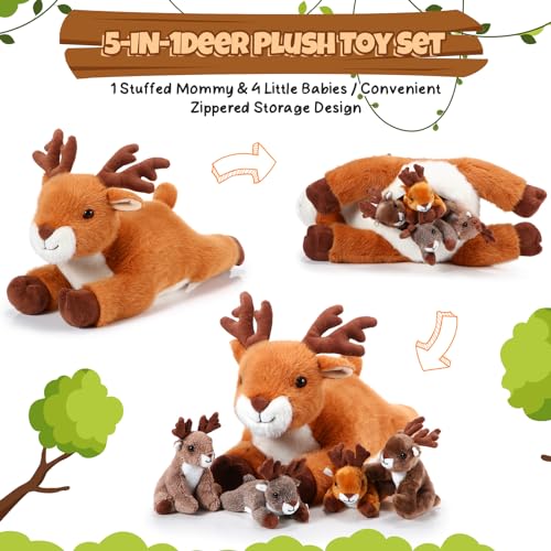 16 Inch Plush Deer Stuffed Animal Set with 4 Little Plush Z8540