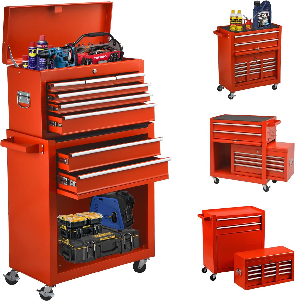 Red Lockable Rolling 8-Drawer Tool Chest with Wheels W513486