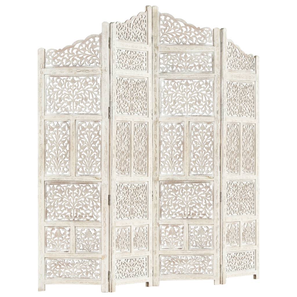White 4-Panel Solid Mango Wood Room Divider T285