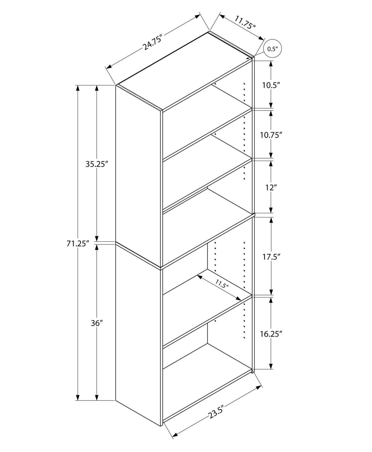 White 5 Shelves Bookcase M847
