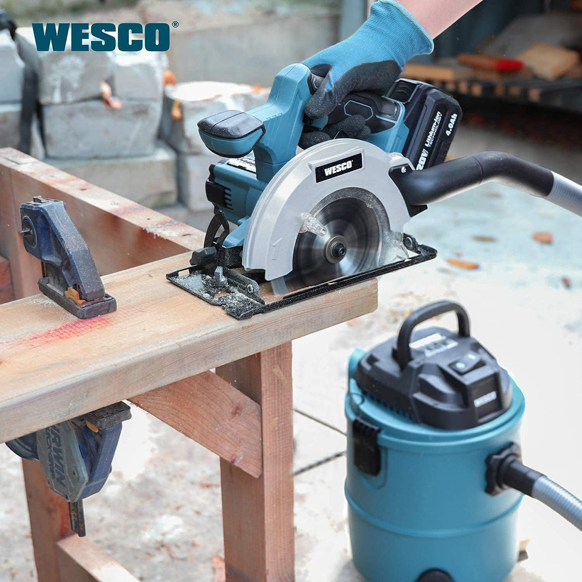 20V 4.0Ah Cordless Circular Saw, 6-1/2", 4000RPM, 0-45° Bevel, with Charger, Vacuum Adaptor, Parallel Guide, Wood Cutting Blades (24T / 40T), Pack of 2 J6858