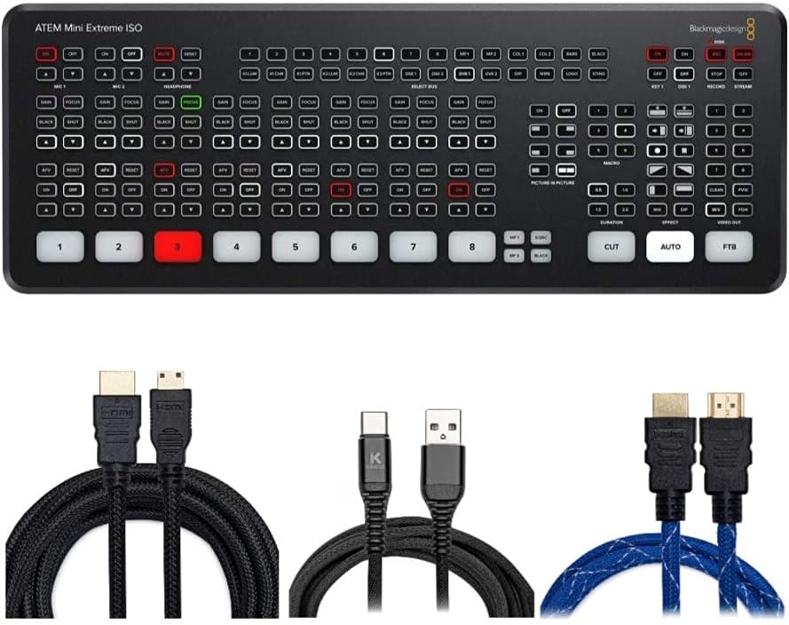 ATEM Mini Extreme ISO with 4K HDMI Cables, Mini-HDMI Cables, and USB-C Cables Bundle (7 Items) Y336057