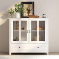 White Storage Cabinet with Double Glass Doors and Drawer G375647