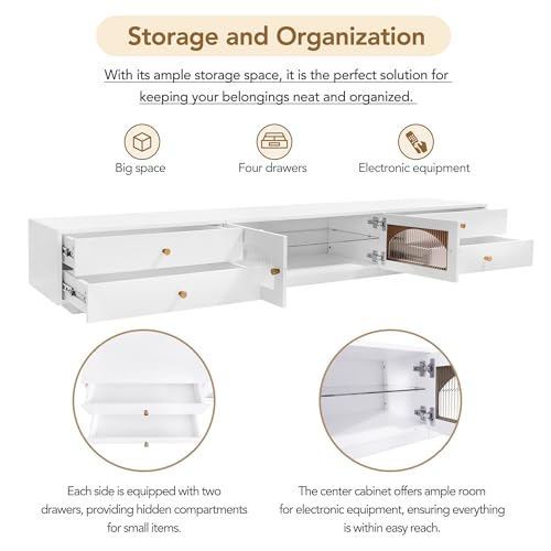 Black TV Stand with Open Storage Shelf and Drawers U89080