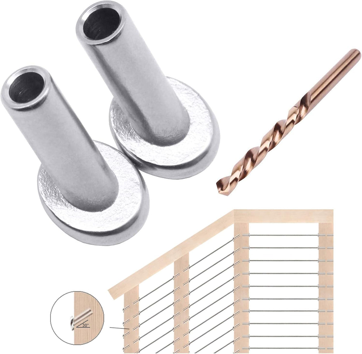 40 PCS 30 Degree Angle Cable Railing Corner Protector Sleeve for 5/32, 3/16 Wire Rope, T316 Stainless Steel K3905