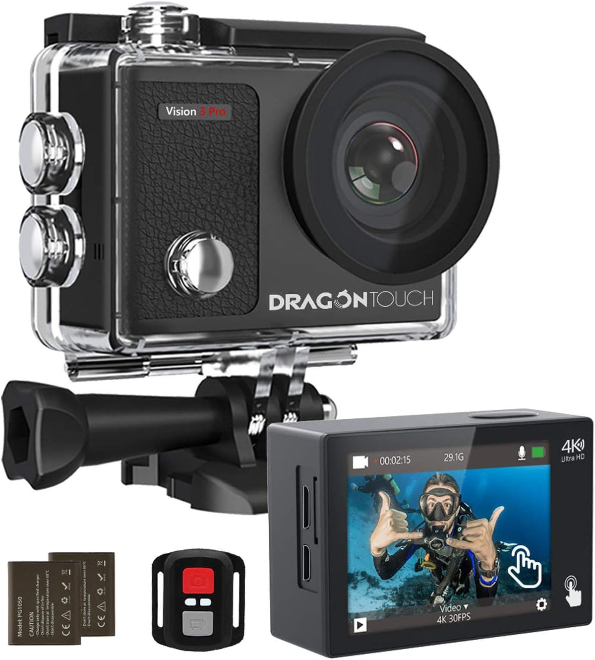 4K Waterproof Action Camera with Remote Control and Helmet Accessories Kit Pack of 2 A105