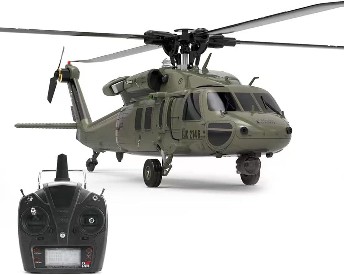2.4G 6CH Brushless Direct Drive Remote Control Military Helicopter Q654