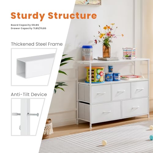 5 Fabric Drawer Dresser TV Stand with Open Shelf S1699