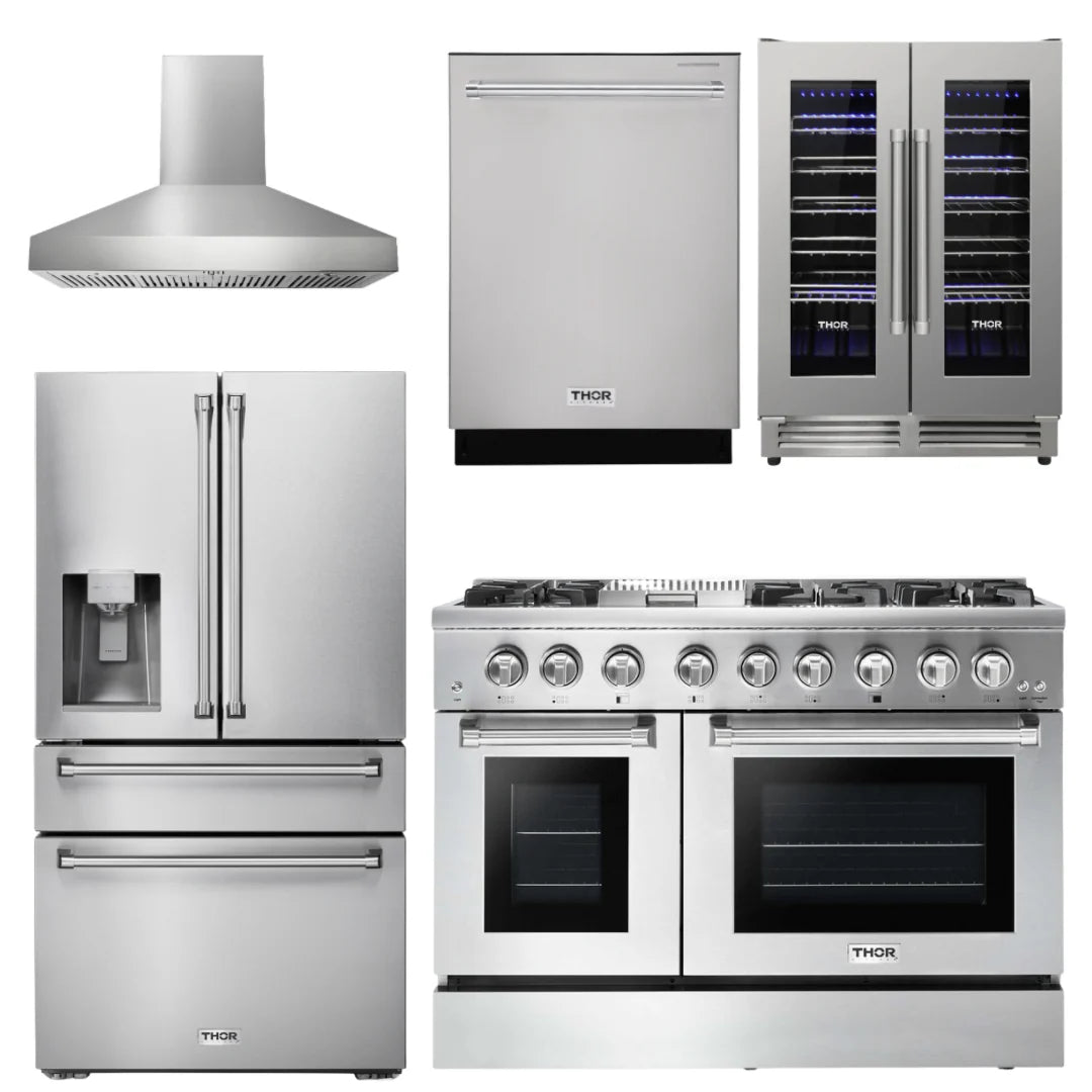 48 Dual Fuel Range, Range Hood, Refrigerator, Dishwasher, Wine Cooler L41239