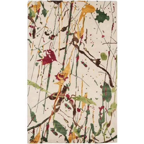 Ivory/Multi Abstract Wool Area Rug D691362