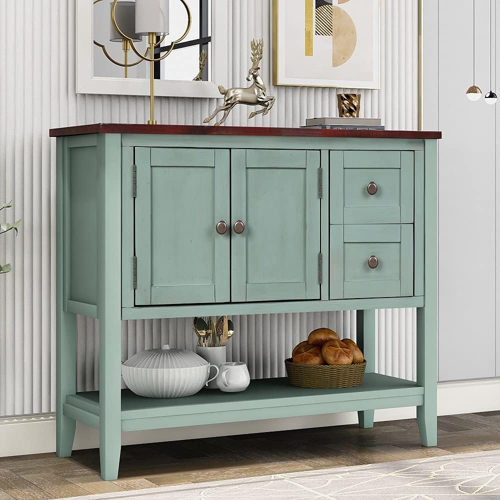 Green Wood Console Table with 2 Drawers K53441