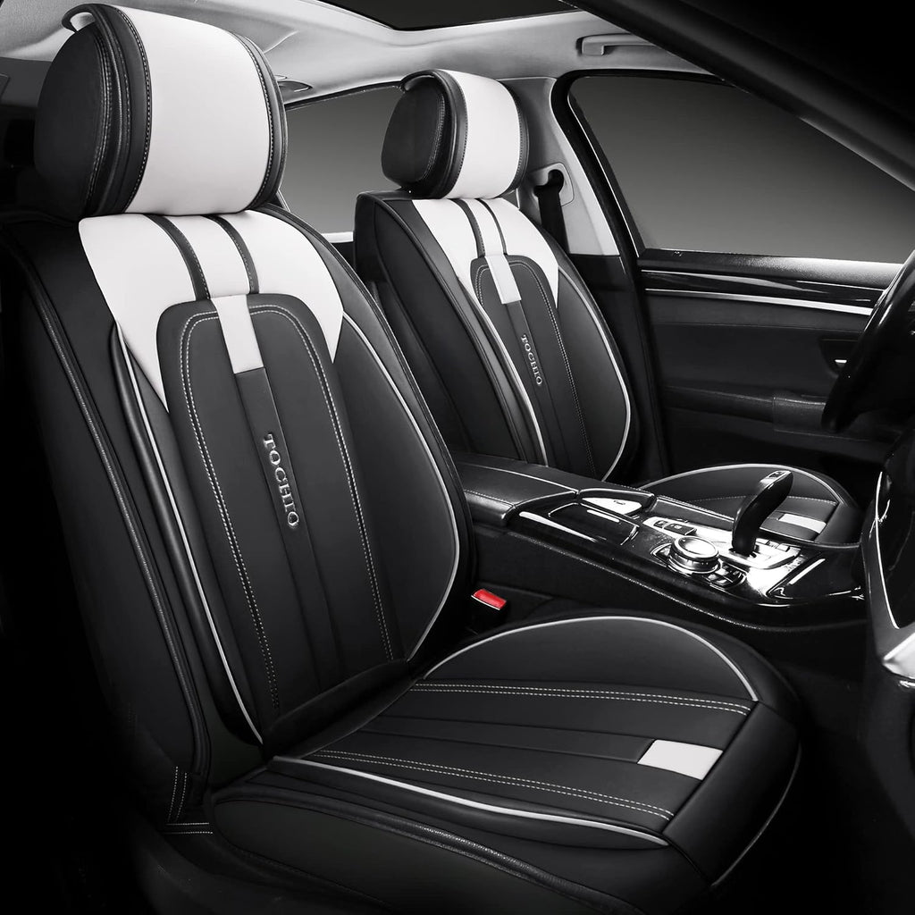 Black-White Waterproof Leather Car Seat Covers Full Set H304