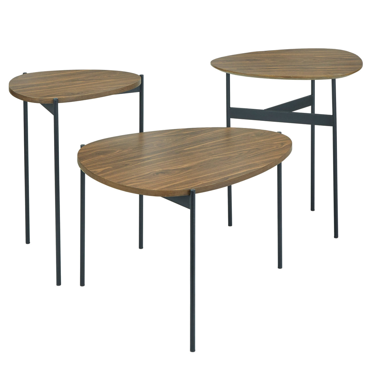 3 Piece Walnut and Black Accent Table Set P9081
