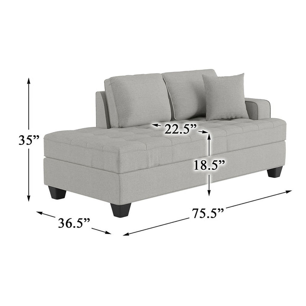 75.5" Transitional Textured Fabric Chaise with 1 Pillow in Gray A445