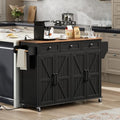 White and Walnut Kitchen Island with Drop Leaf, Charging Station, 3 Drawers and Storage C384